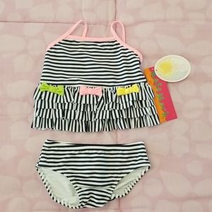 NWT Kate Mack Navy & White Stripe Layered Tankini